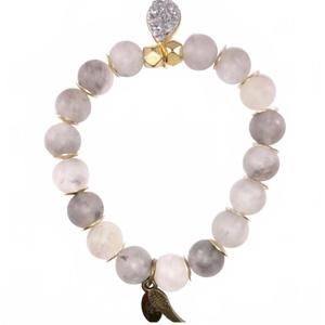NEW OMI women's she is blessed agate gold spacers druzy charm bracelet in grey